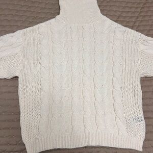 Large Cozy Cream/Off-White Cable Knit Turtleneck Sweater